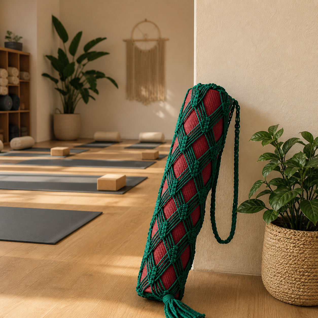 Macrame yoga mat bag made of natural cotton custom design